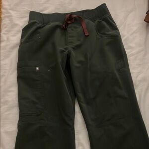 Women’s FIGS scrubs, dark grey with maroon tie. Worn once. Straight leg fit